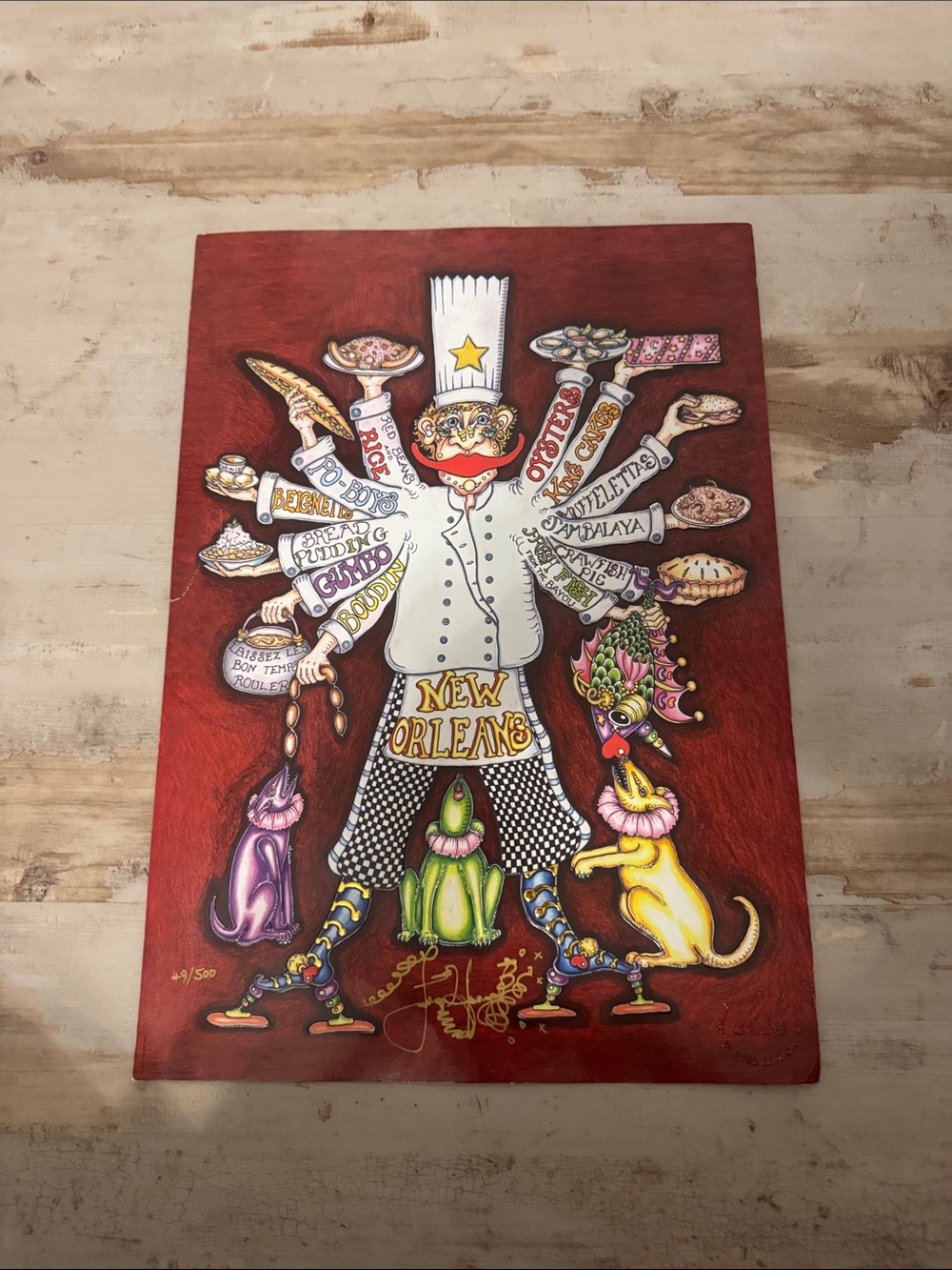 New Orleans Chef Art Print on Rich Red Background